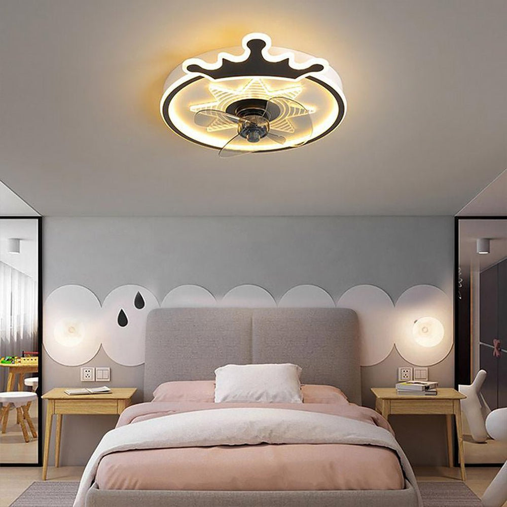 LED Crown Shaped Flush Mount Kids Ceiling Fan with Remote