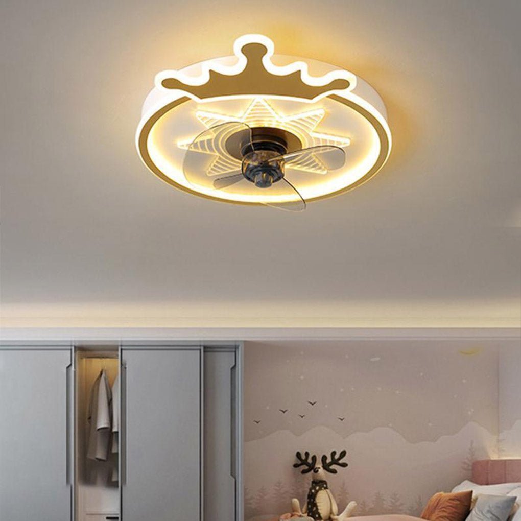 LED Crown Shaped Flush Mount Kids Ceiling Fan with Remote