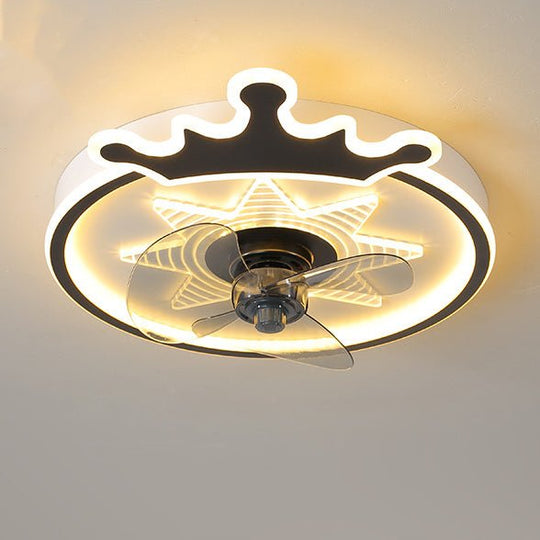 LED Crown Shaped Flush Mount Kids Ceiling Fan with Remote