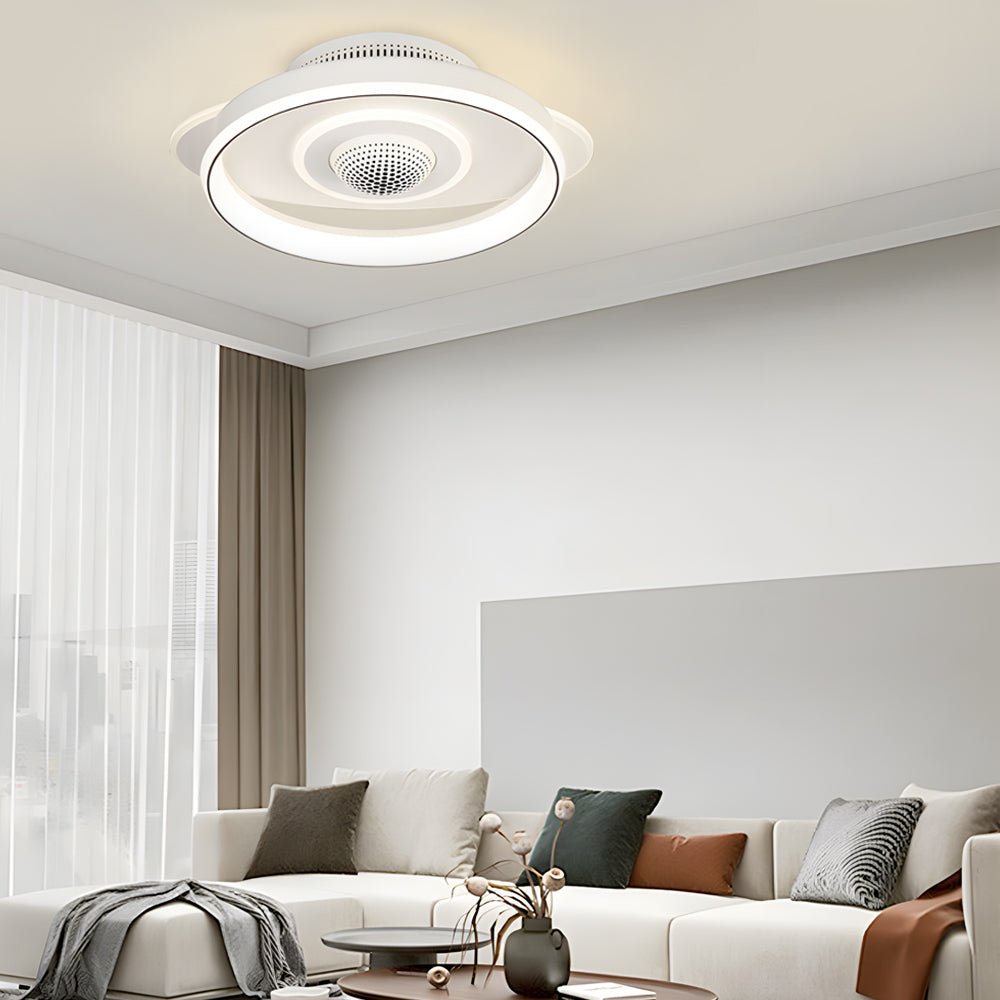 LED Smart Bladeless Ceiling Fan – Round White with Dimmable Light