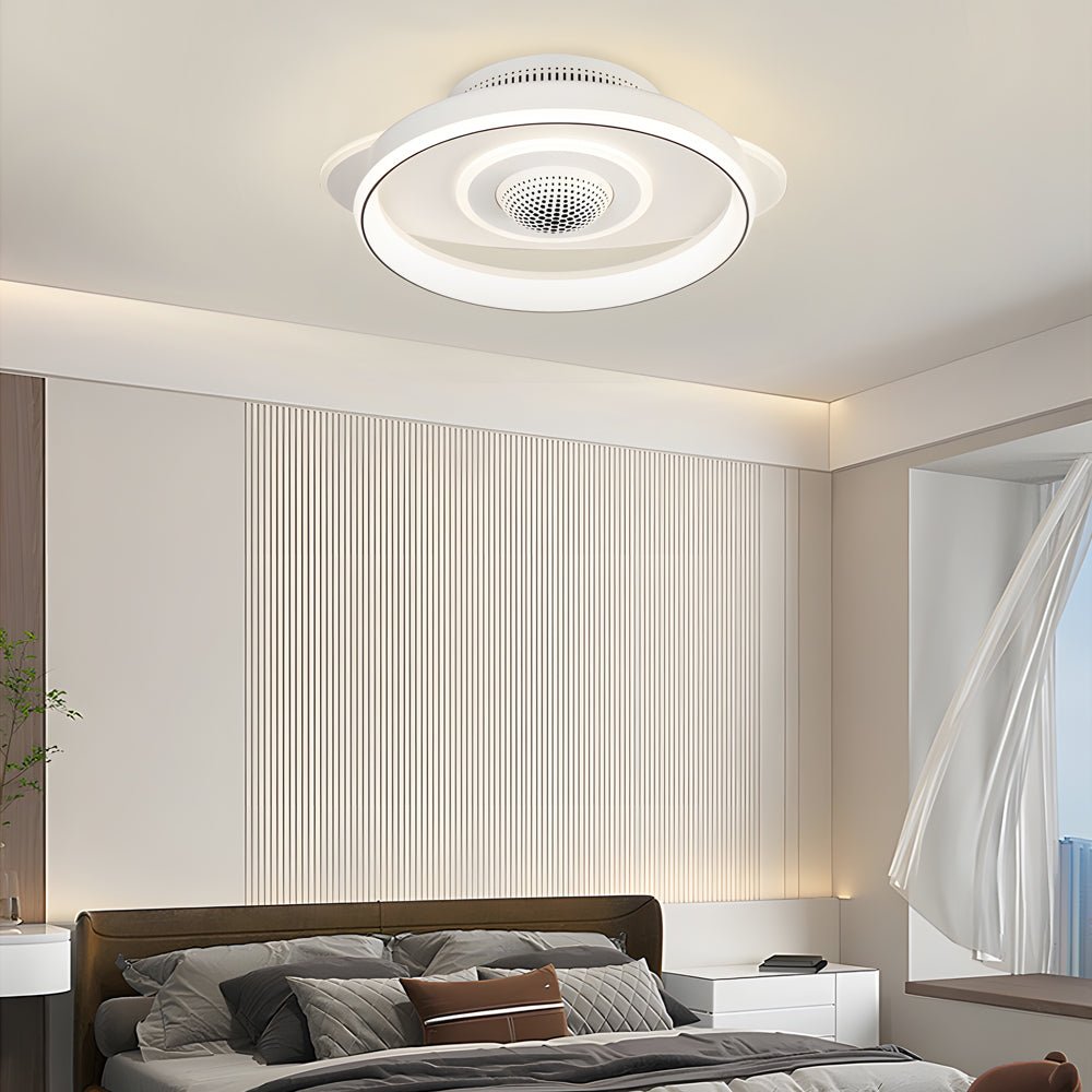 LED Smart Bladeless Ceiling Fan – Round White with Dimmable Light