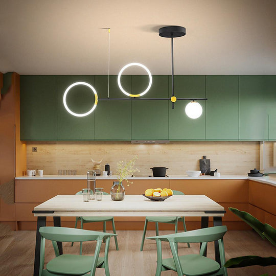Circles LED Black Modern Chandelier Pendant Light