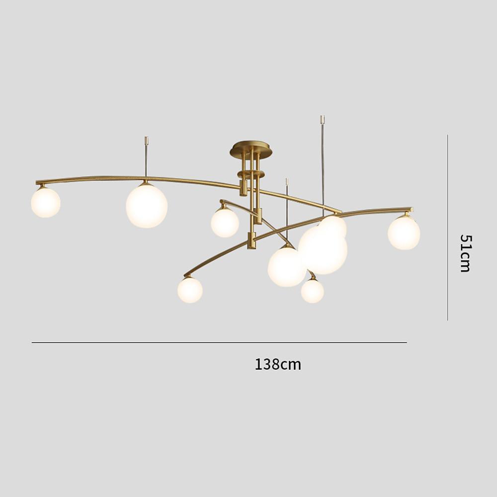 Curved Line Design 9-Light Glass LED Gold Modern Chandelier Ceiling Light