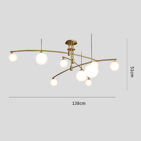 Curved Line Design 9-Light Glass LED Gold Modern Chandelier Ceiling Light