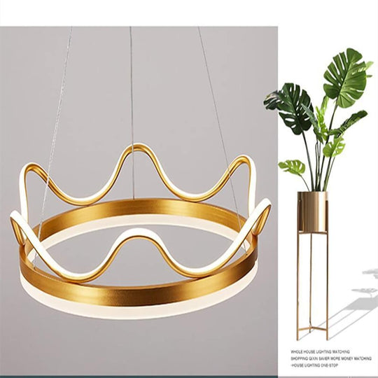 Dimmable LED Ring Chandelier Crown Design Modern Aluminum and Acrylic Pendant Light