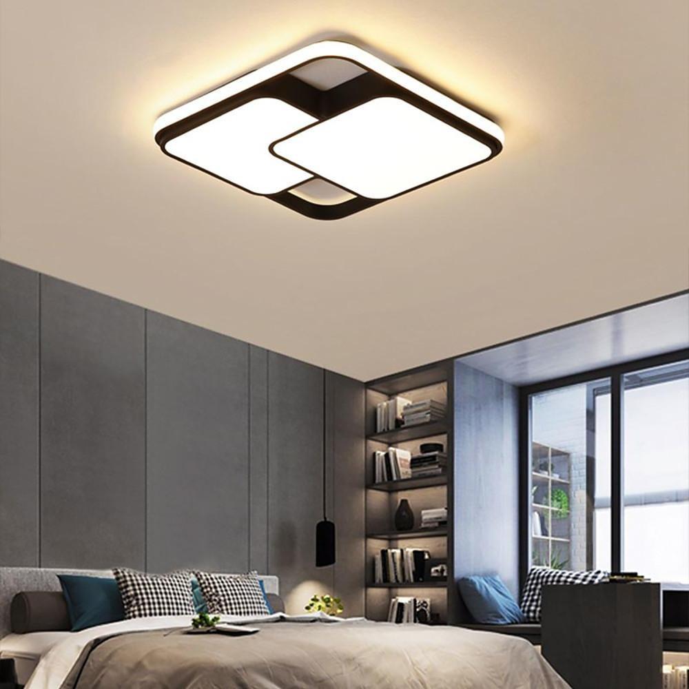 3 Square Dimmable LED Black Modern Flush Mount Ceiling Light for Bedroom