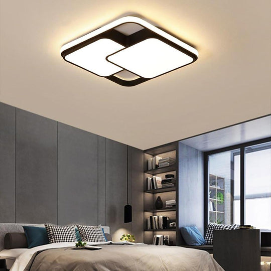 3 Square Dimmable LED Black Modern Flush Mount Ceiling Light for Bedroom