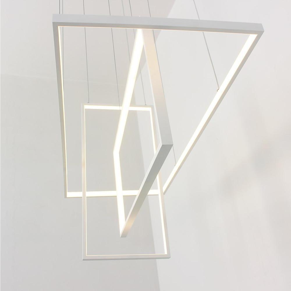31.5'' Three Part Futuristic Square Rectangular Hybrid Aluminum Chandelier
