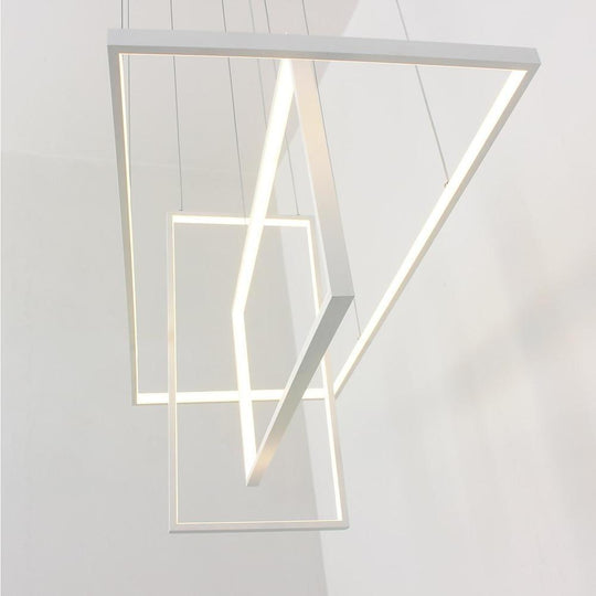 31.5'' Three Part Futuristic Square Rectangular Hybrid Aluminum Chandelier