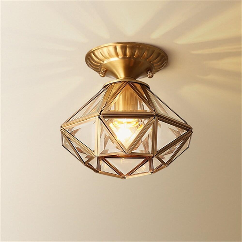 Vintage Lantern Metal Glass Flush Mount Ceiling Light – Industrial Style