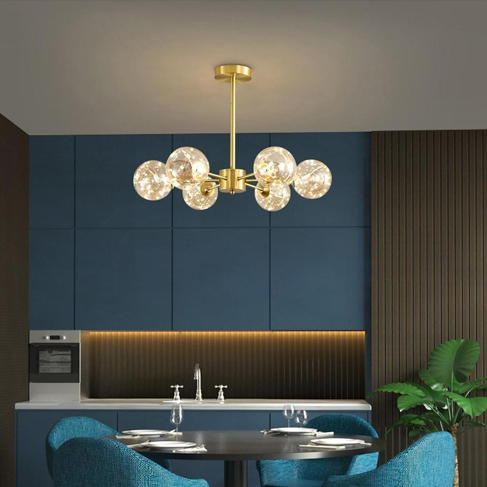 6-Light LED Glass and Gold Chandelier – Kitchen Pendant Lighting