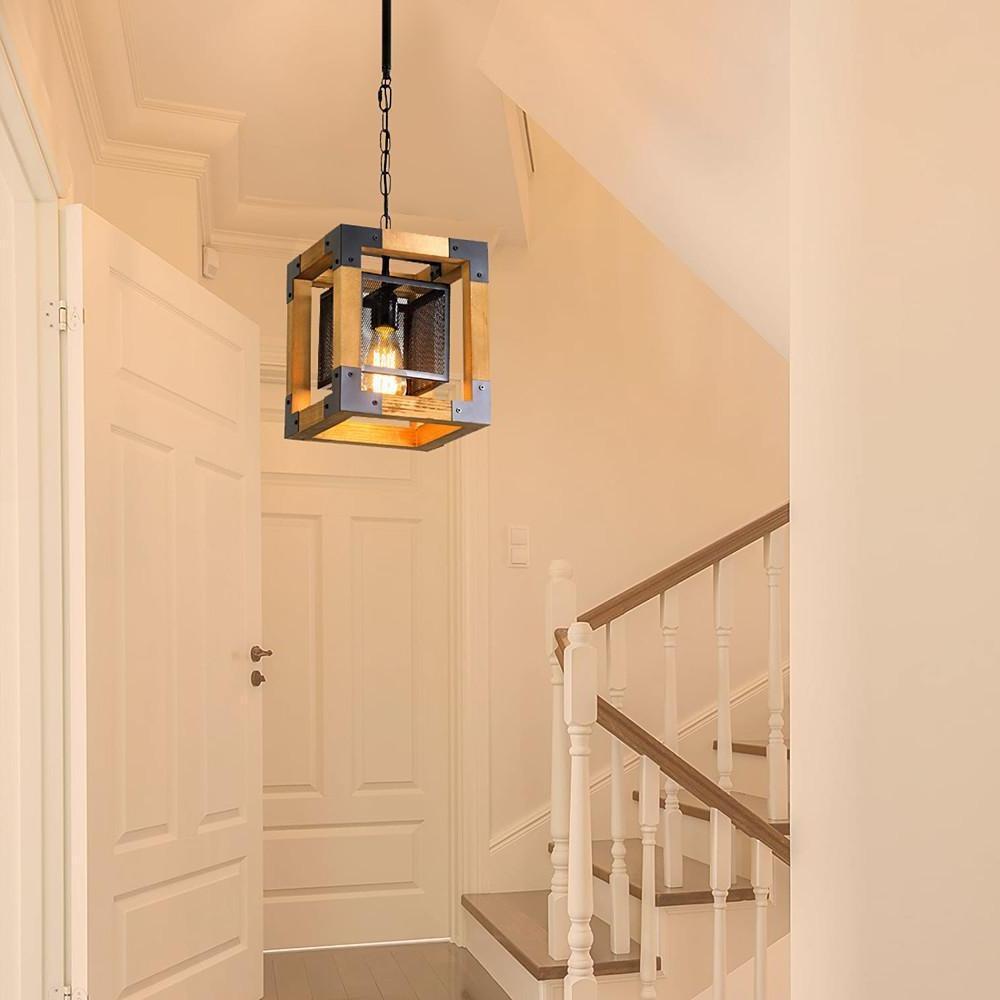 Rustic Industrial Linear Wood & Metal Chandelier