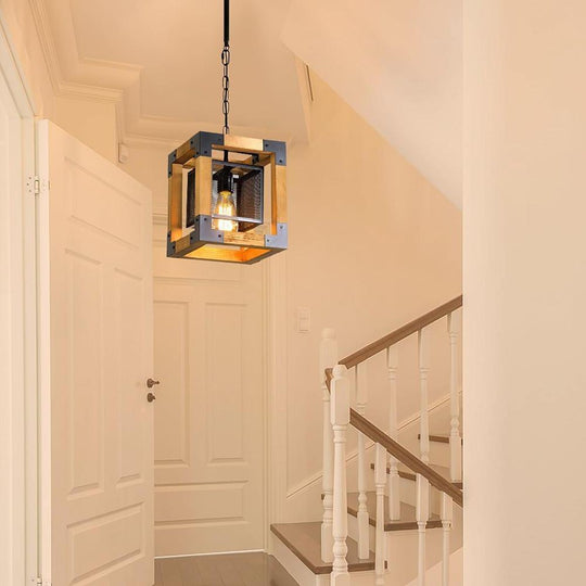 Rustic Industrial Linear Wood & Metal Chandelier
