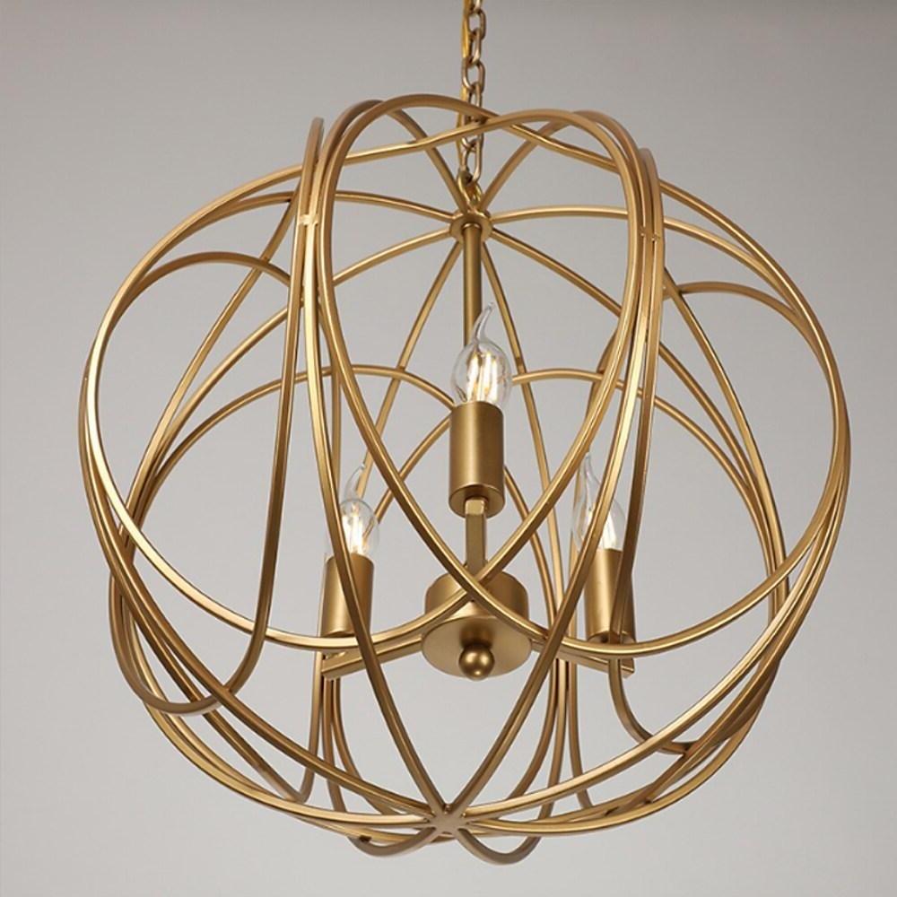3 Light LED Brass Globe Cage Candlestick Orb Chandelier