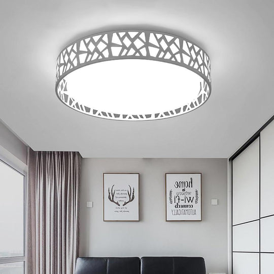 Round Metal Traditional Drum Flush Mount LED Ceiling Light