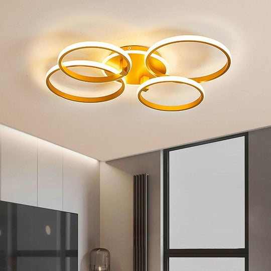 4 Circle Artistic Gold Flush Mount Metal LED Ceiling Light
