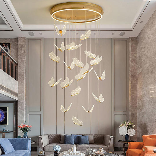 Butterfly Shapes – Acrylic Metal LED Pendant Chandelier for Living Rooms and High Ceilings