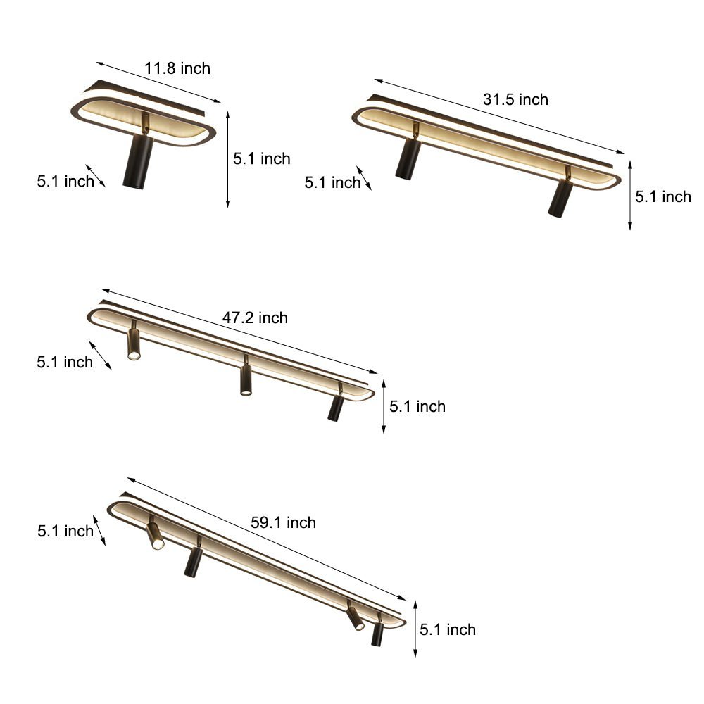 Long Rectangular LED 3-Step Dimming Ceiling Light with Spotlight