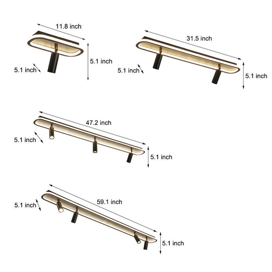 Long Rectangular LED 3-Step Dimming Ceiling Light with Spotlight