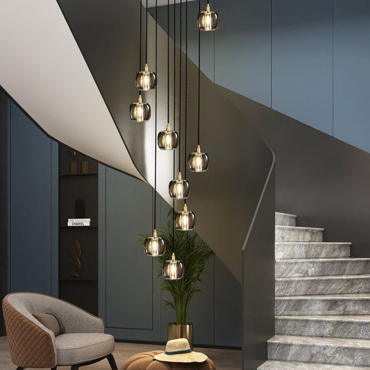 Long Spiral Cubes Crystal LED Dimmable Chandelier for Staircase