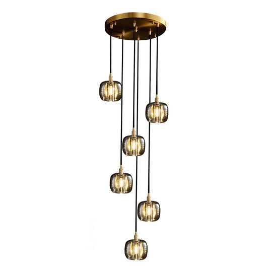 Long Spiral Cubes Crystal LED Dimmable Chandelier for Staircase