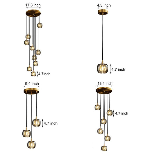 Long Spiral Cubes Crystal LED Dimmable Chandelier for Staircase