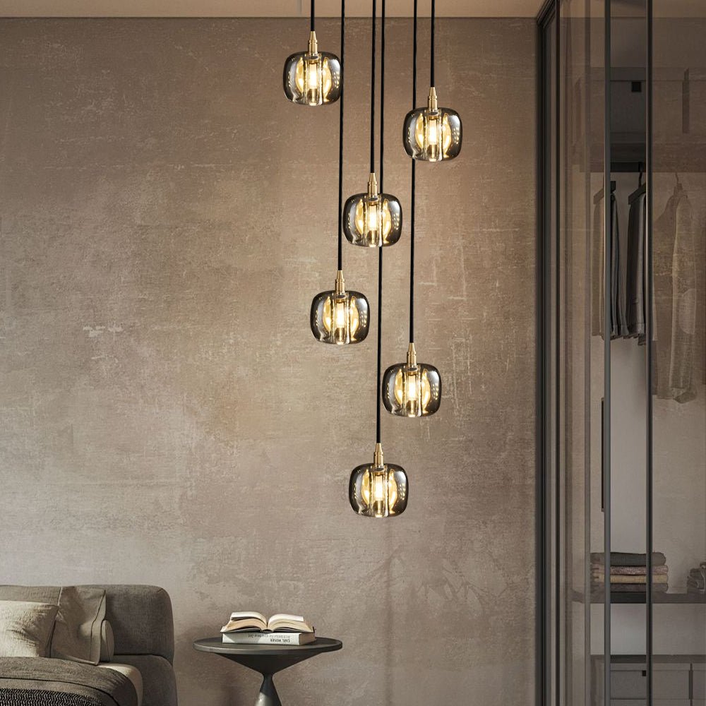 Long Spiral Cubes Crystal LED Dimmable Chandelier for Staircase