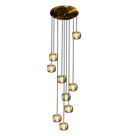 Long Spiral Cubes Crystal LED Dimmable Chandelier for Staircase