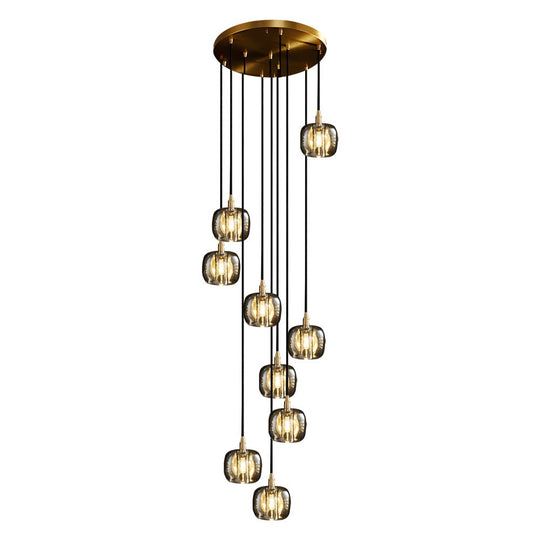 Long Spiral Cubes Crystal LED Dimmable Chandelier for Staircase
