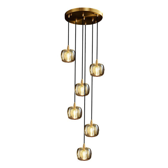 Long Spiral Cubes Crystal LED Dimmable Chandelier for Staircase