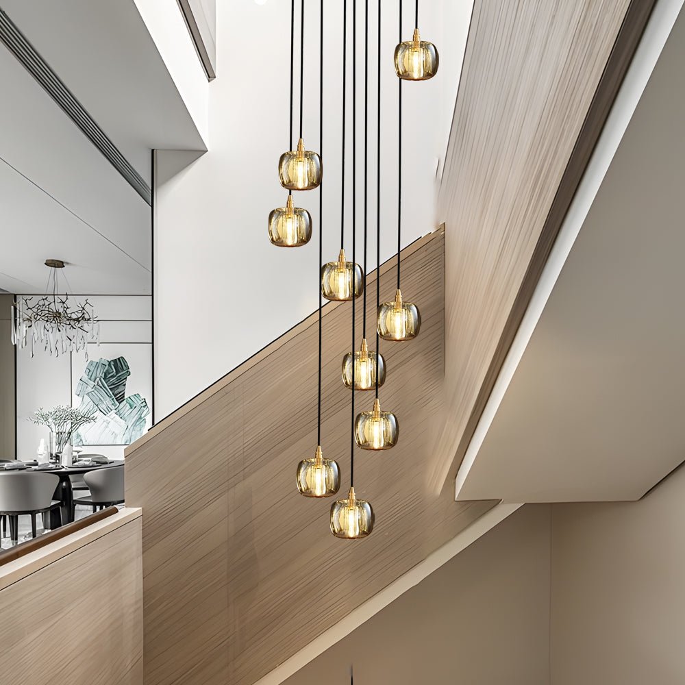 Long Spiral Cubes Crystal LED Dimmable Chandelier for Staircase