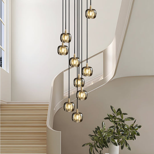 Long Spiral Cubes Crystal LED Dimmable Chandelier for Staircase