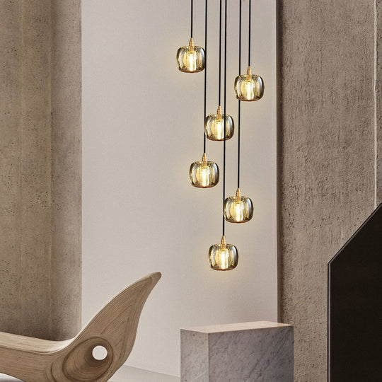 Long Spiral Cubes Crystal LED Dimmable Chandelier for Staircase