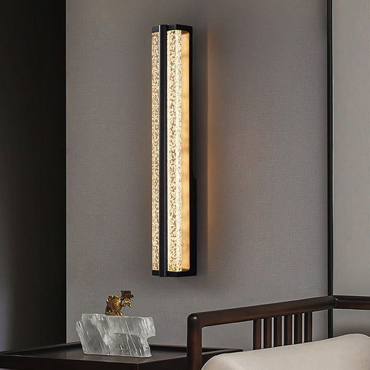 Black Rectangular Stainless Steel Crystal LED Wall Sconce