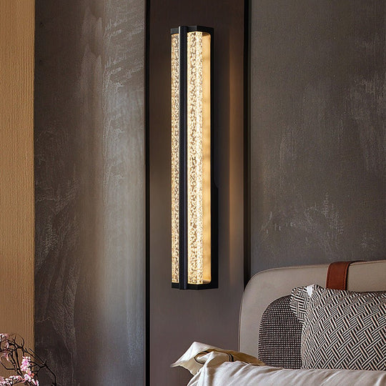 Black Rectangular Stainless Steel Crystal LED Wall Sconce
