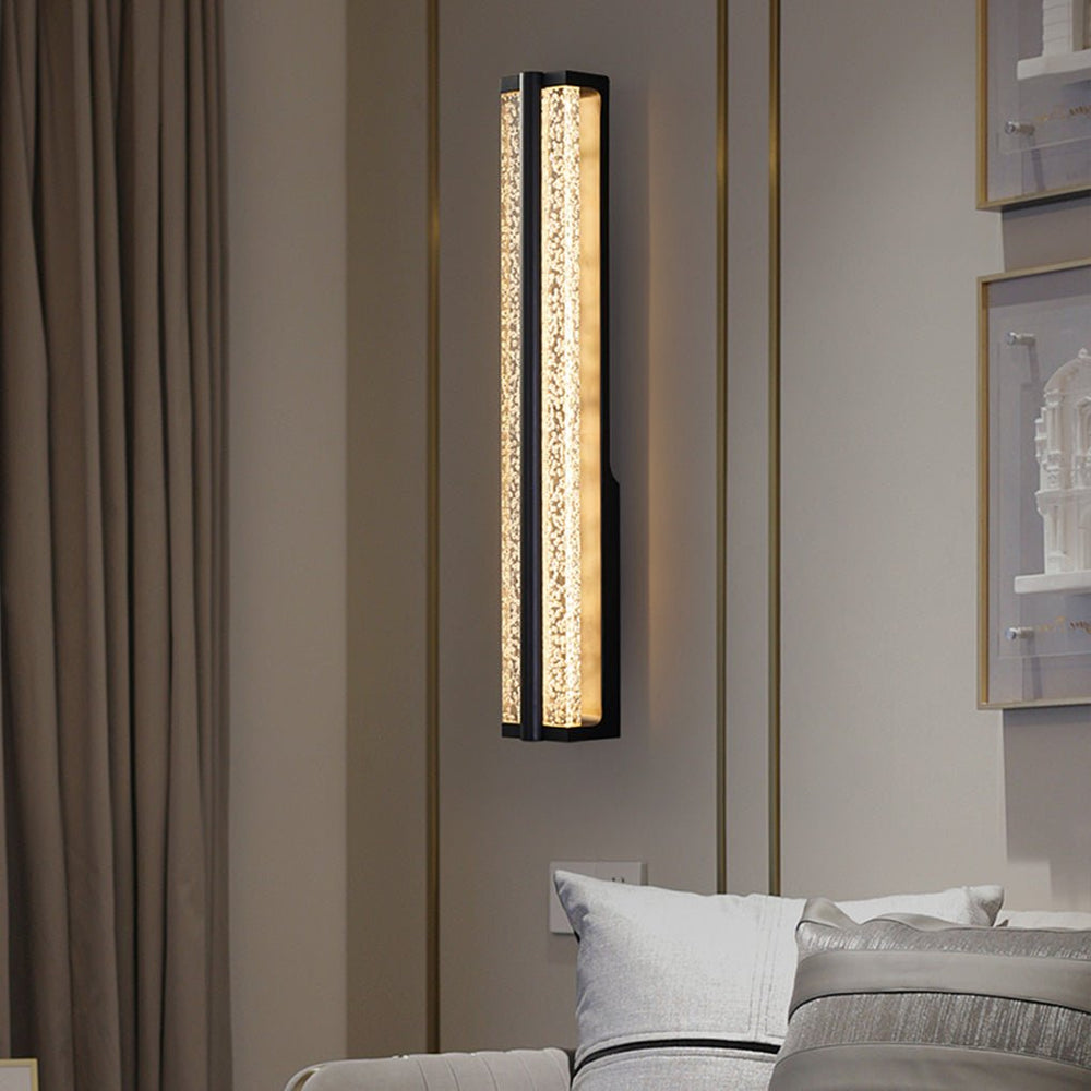 Black Rectangular Stainless Steel Crystal LED Wall Sconce