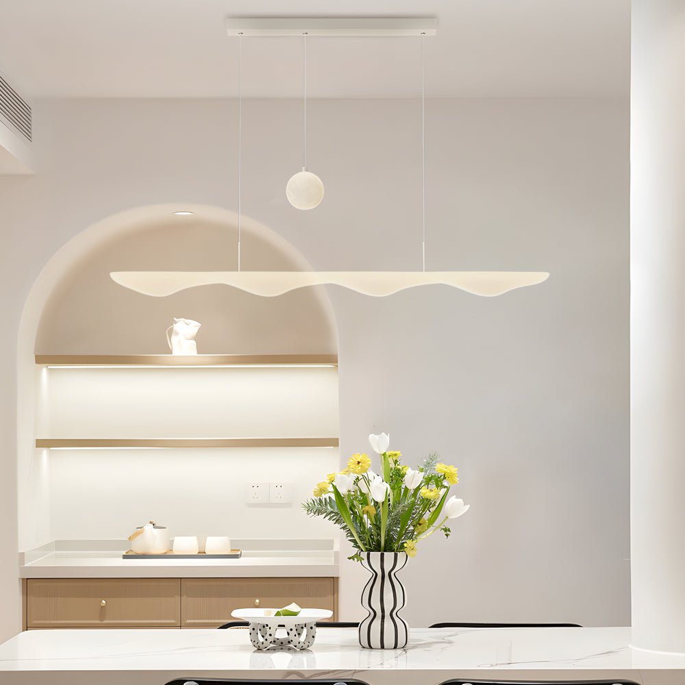 Modern White Wave Moon LED Chandelier – 3-Step Dimming