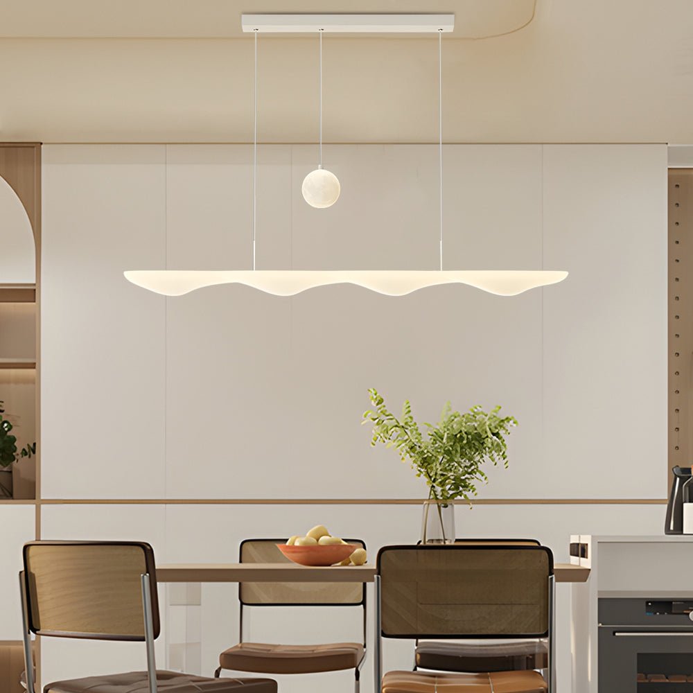 Modern White Wave Moon LED Chandelier – 3-Step Dimming