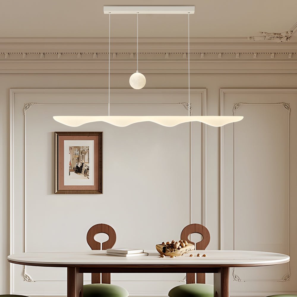 Modern White Wave Moon LED Chandelier – 3-Step Dimming