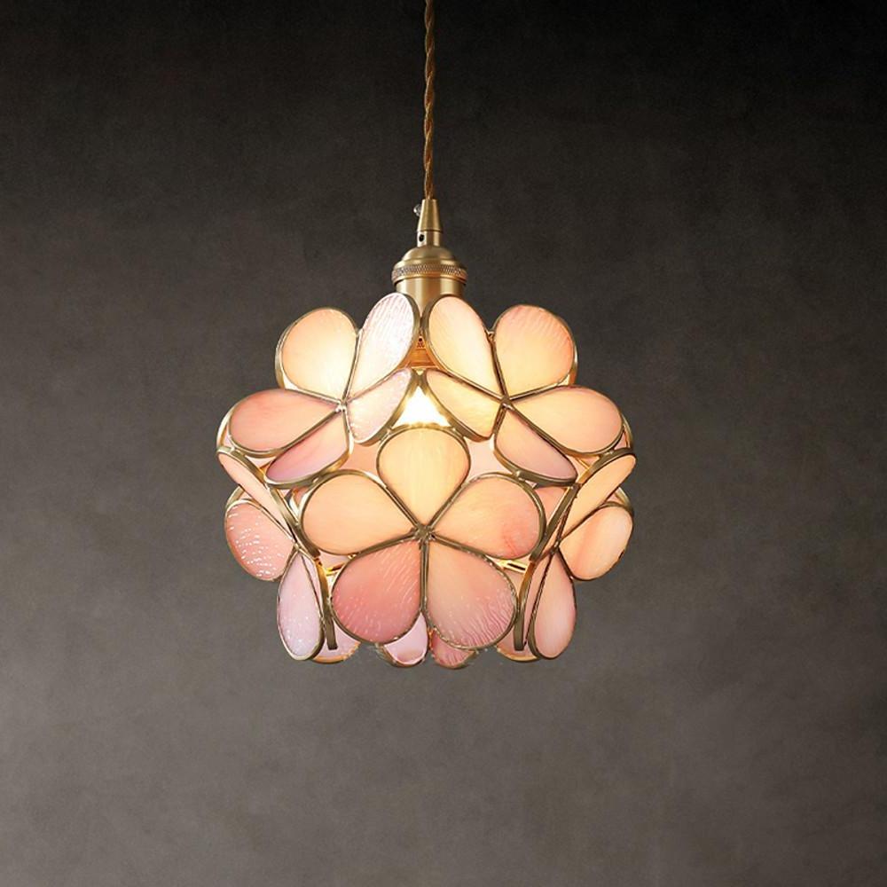 Flower Patterned Modern Glass Copper Pendant Light