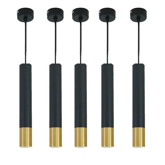 Elongated Cylinder Black and Gold LED Pendant Light