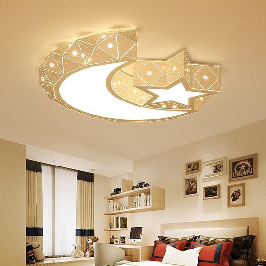 Moon and Star Shaped LED Flush Mount Ceiling Light – Modern Children’s Room Fixture