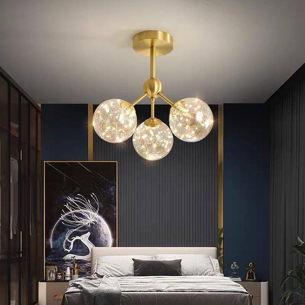 3-Globe Copper Glass Semi Flush Mount Ceiling Light