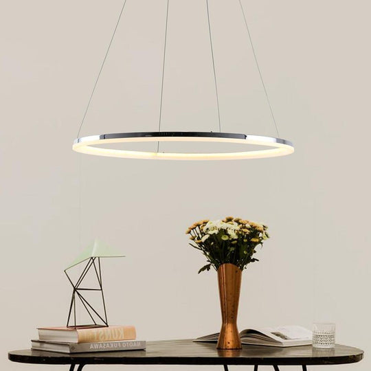 LED Circular Brushed Nickel Modern Pendant Light with Remote