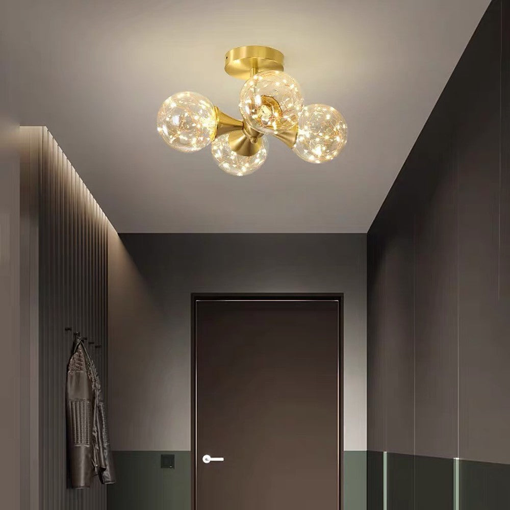 4 Globe Copper Glass LED Flush Mount Ceiling Light – Classic Style