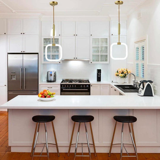 Square Pendant Light Copper Acrylic Geometrical LED Ceiling Light