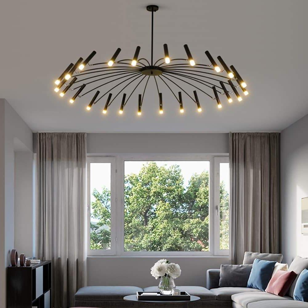Modern 24 Light Streamlined Round Black Sputnik Chandelier with Adjustable Height