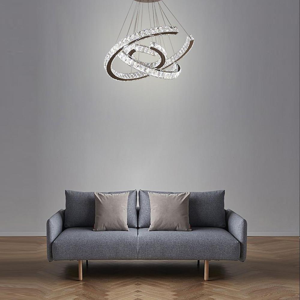 Wave LED Crystal Stainless Steel Chandelier
