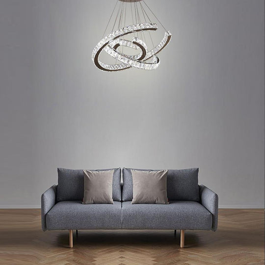 Wave LED Crystal Stainless Steel Chandelier