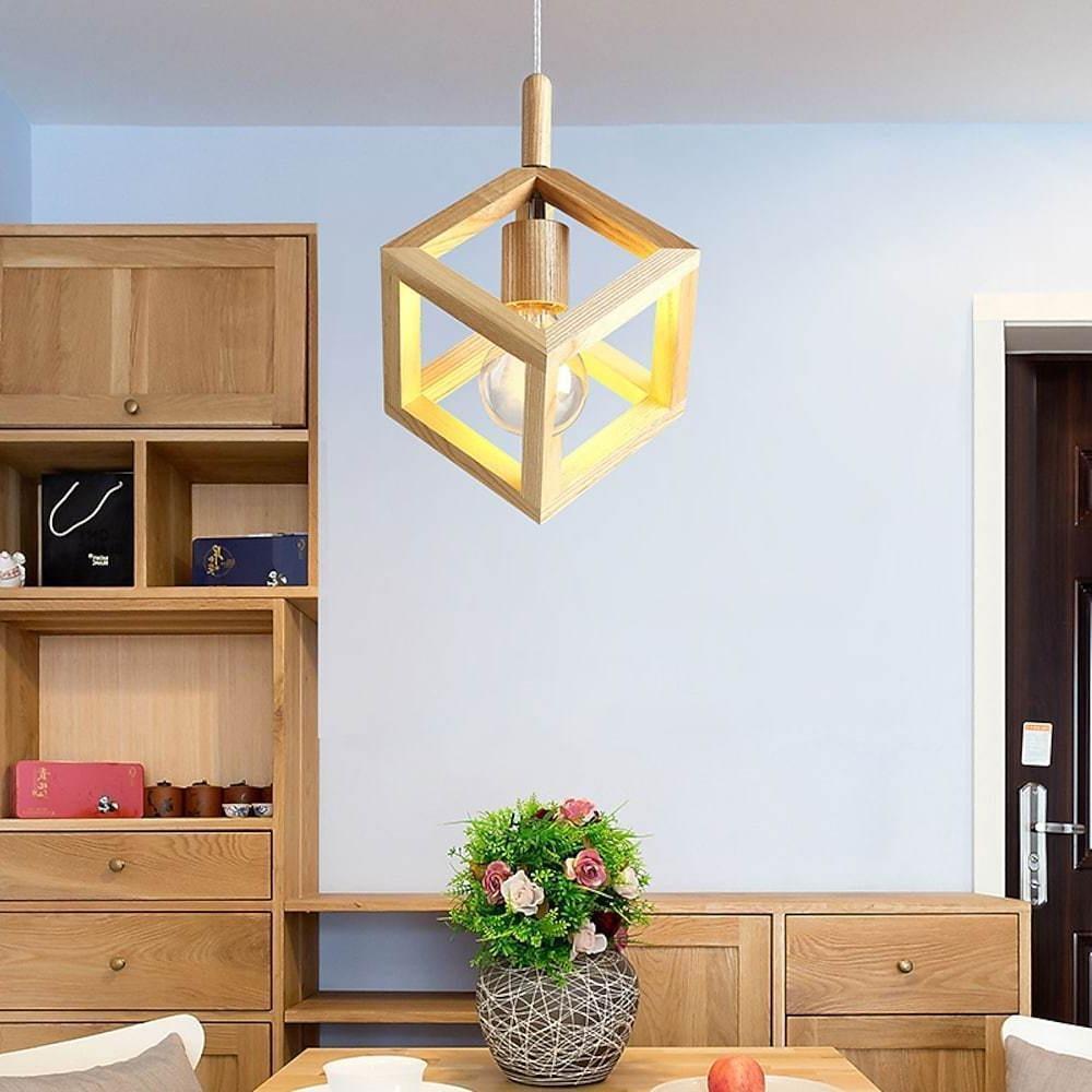 Adjustable Wood Square LED Modern Pendant Light